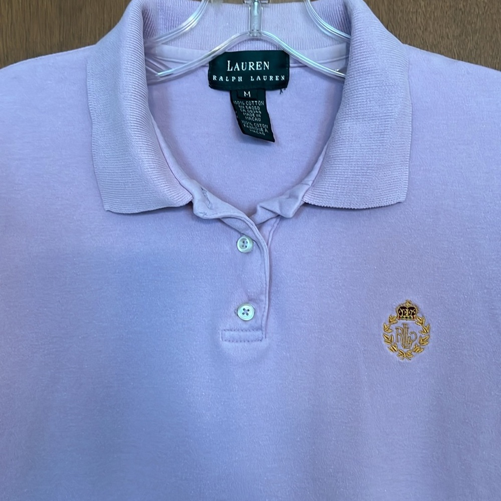 VTG Y2K EUC Lauren Ralph Lauren 100% Cotton Lavender Polo Shirt Size Medium